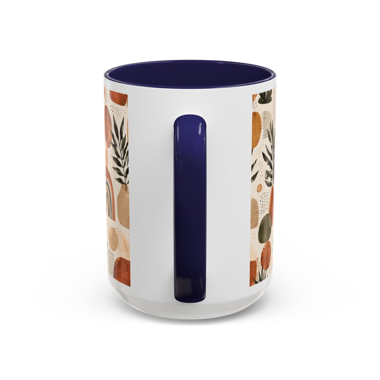 Boho Earth Tone Accent Coffee Mug — Abstract Rainbows & Plants (11/15oz)