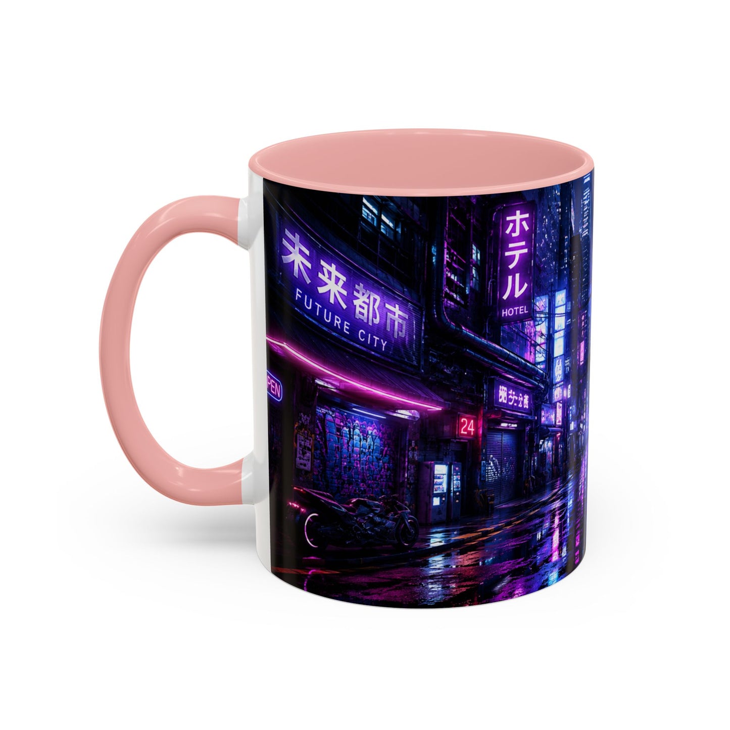 Neon Cityscape Coffee Mug - Cyberpunk Night Street 11/15oz Accent Mug