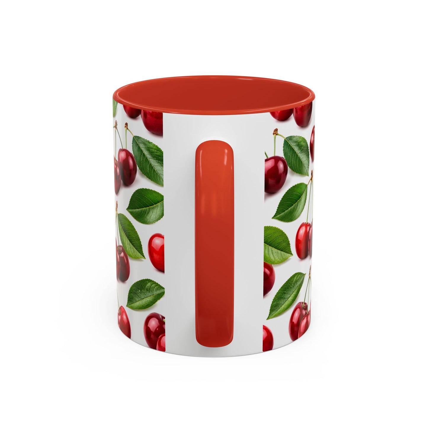 Cherry Pattern Accent Coffee Mug — Retro Red Cherry Ceramic Cup (11/15 oz)