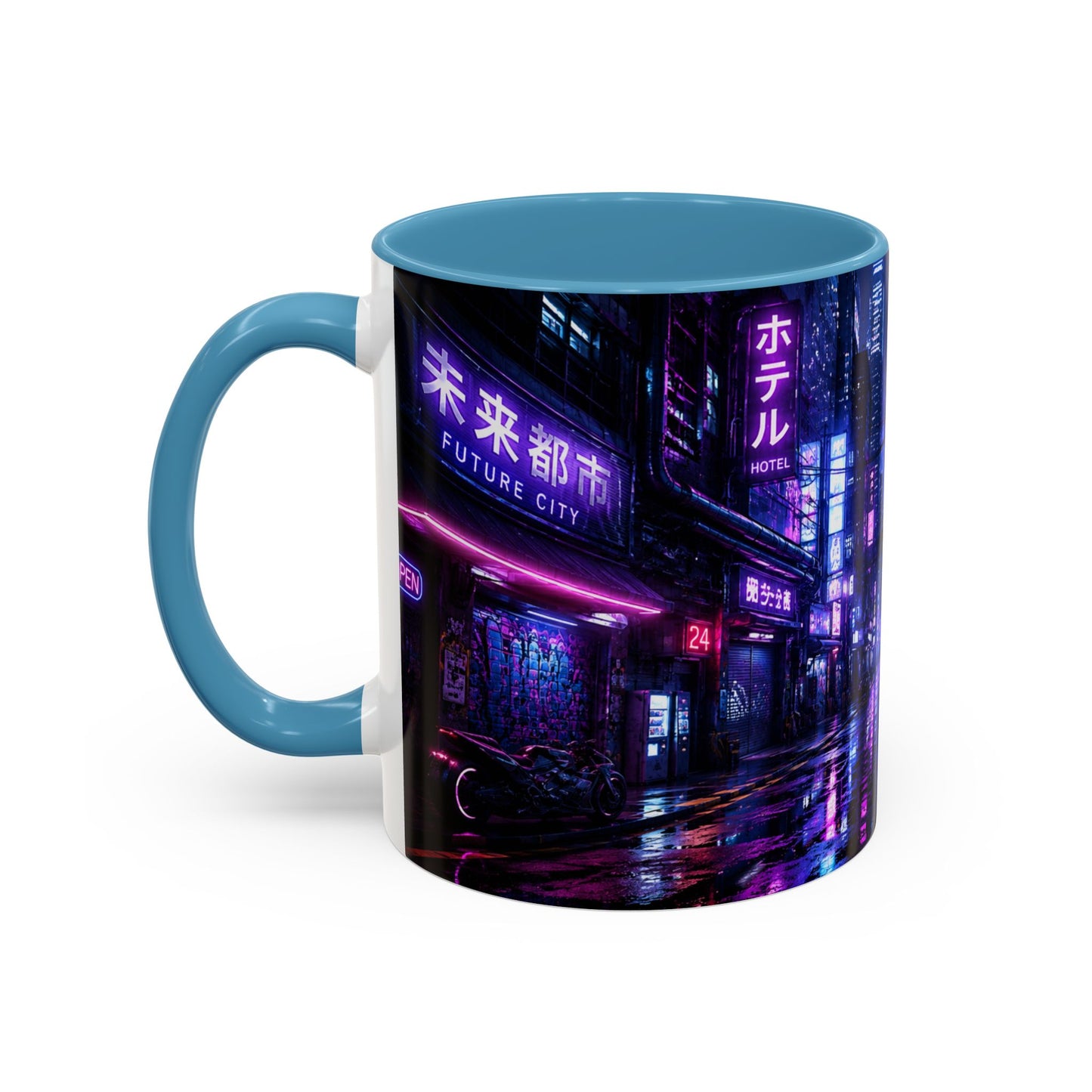 Neon Cityscape Coffee Mug - Cyberpunk Night Street 11/15oz Accent Mug