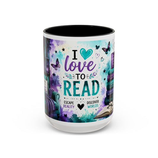 I Love to Read Accent Coffee Mug — Inspirational Book Lover Gift (11/15oz)