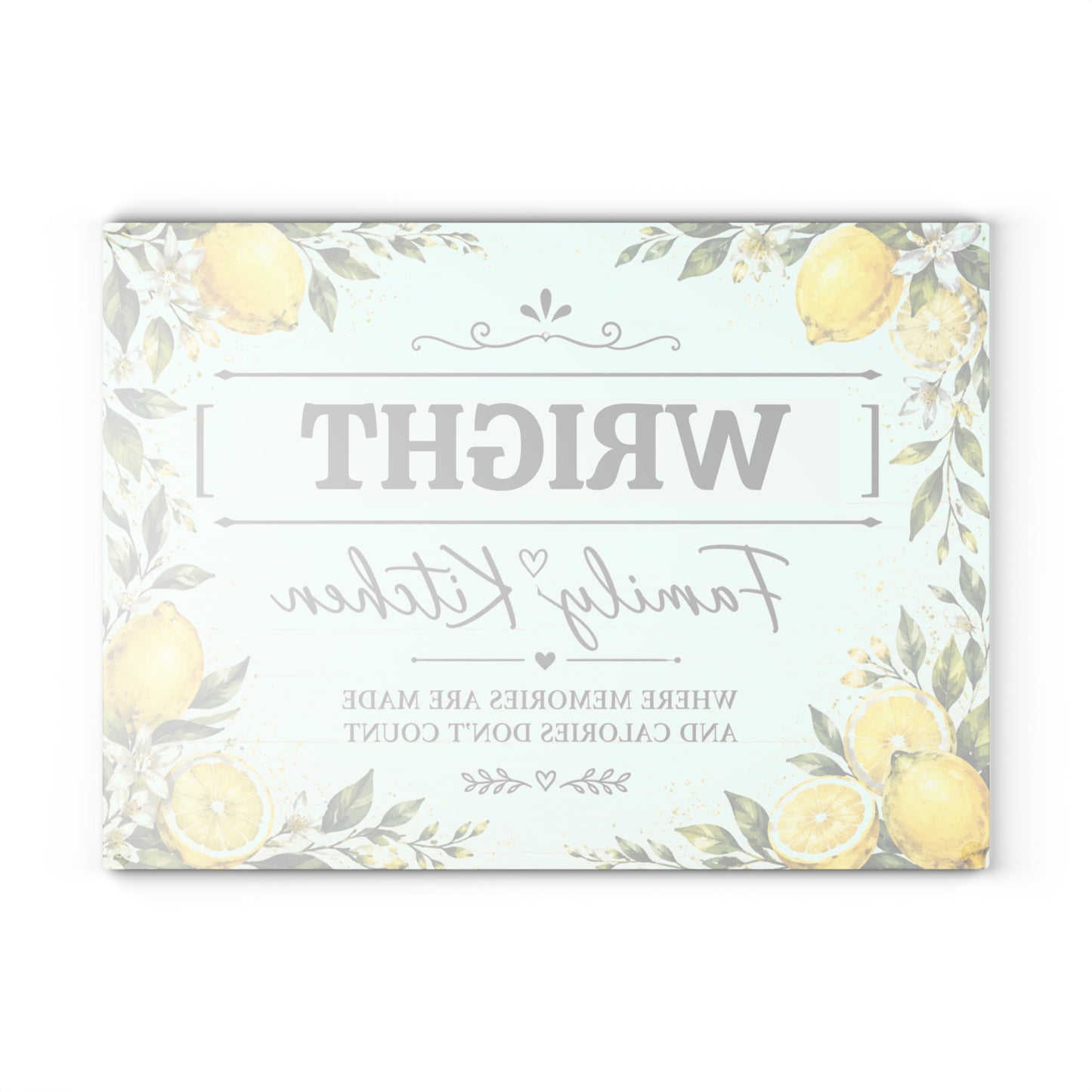 Personalized Glass Cutting Board – "[YOUR LAST NAME] Family Kitchen" Lemon Design (Where Memories Are Made)