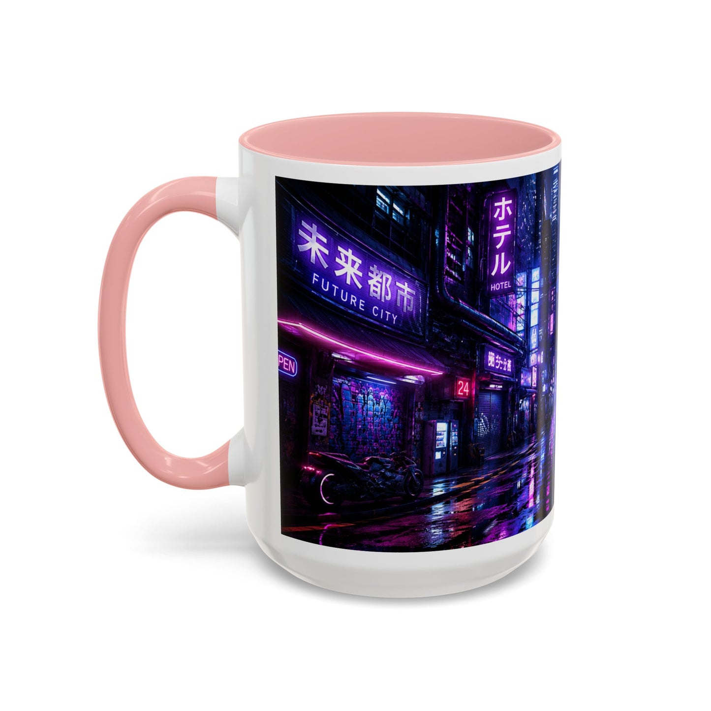 Neon Cityscape Coffee Mug - Cyberpunk Night Street 11/15oz Accent Mug