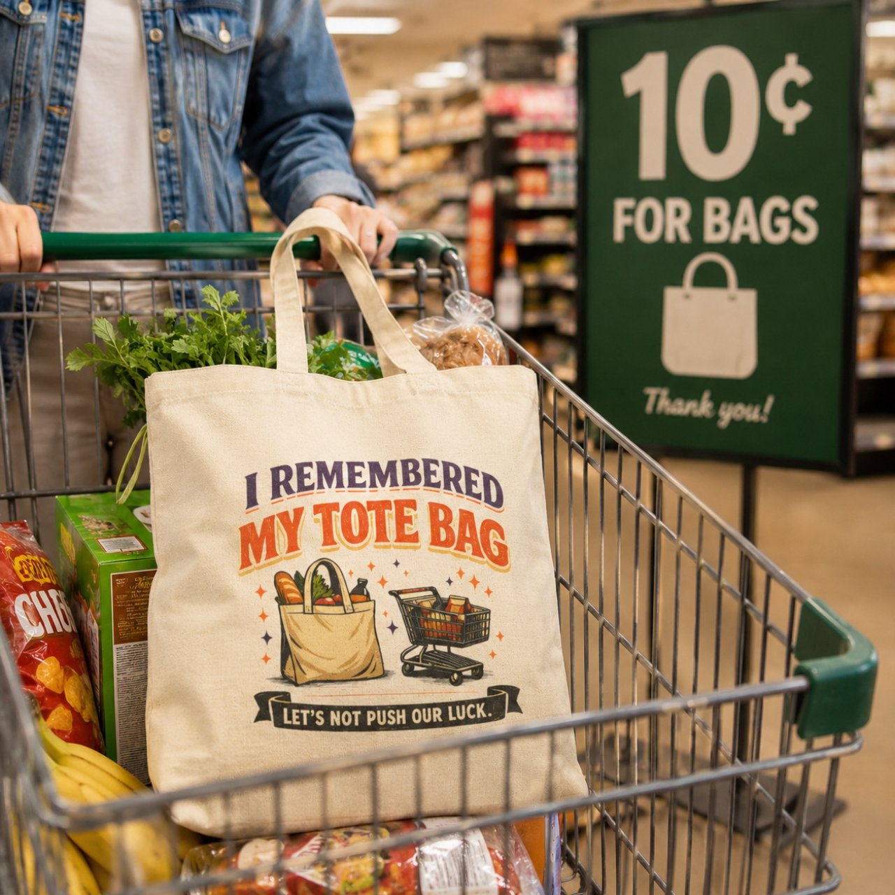 Tote Bag — "I Remembered My Tote Bag" Funny Grocery & Shopping Canvas Tote