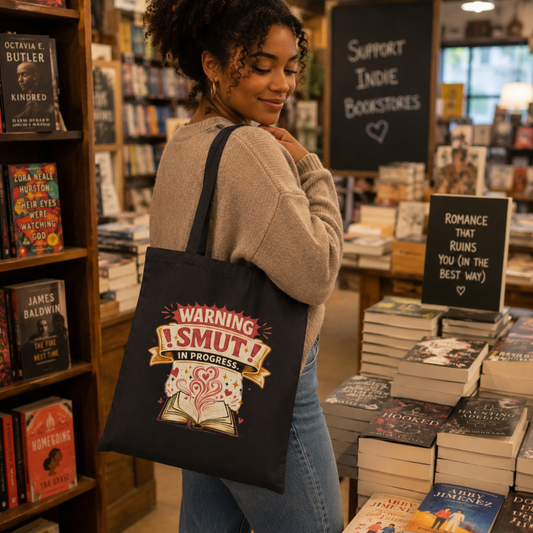 Tote Bag — "Warning: Smut in Progress" Cute Booklover Canvas Tote