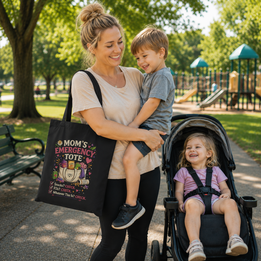 Tote — “Mom’s Emergency Tote” Funny Mom Canvas Market Bag