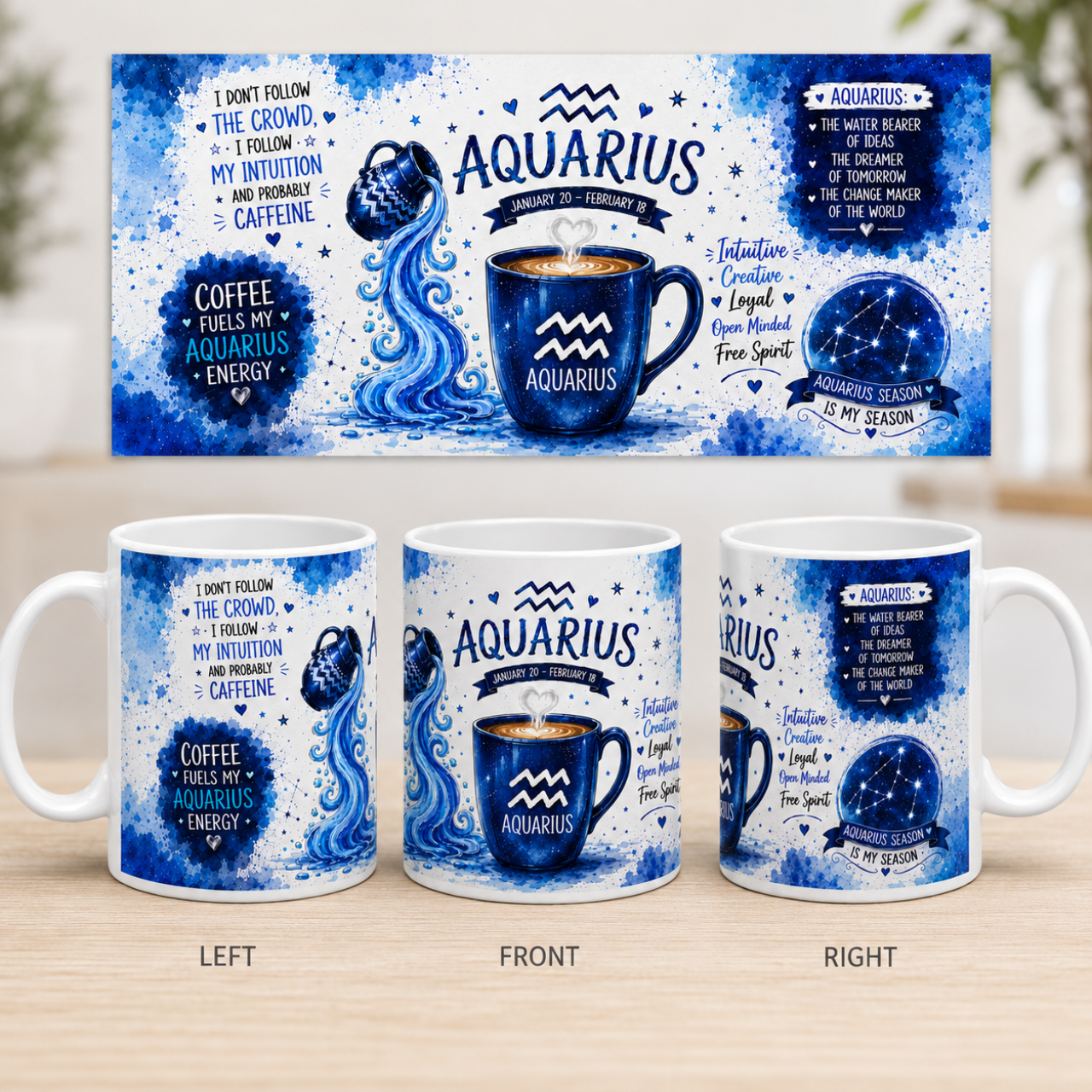 Aquarius Zodiac Coffee Mug — Horoscope Astrology Ceramic Mug (11oz & 15oz)